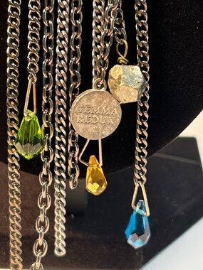 Gemma Redux Lariat Multi Strand Mixed Metal Pyrite Crystals 42” 5 Single Chains